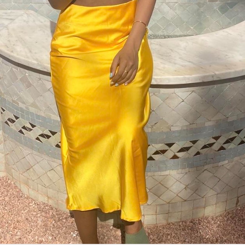 Elegant Yellow Satin Skirt